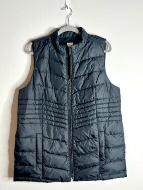 J. Jill Down Black Puffer Vest Full Zip Cabin Cozy Winter Outdoor Ski Sz Large